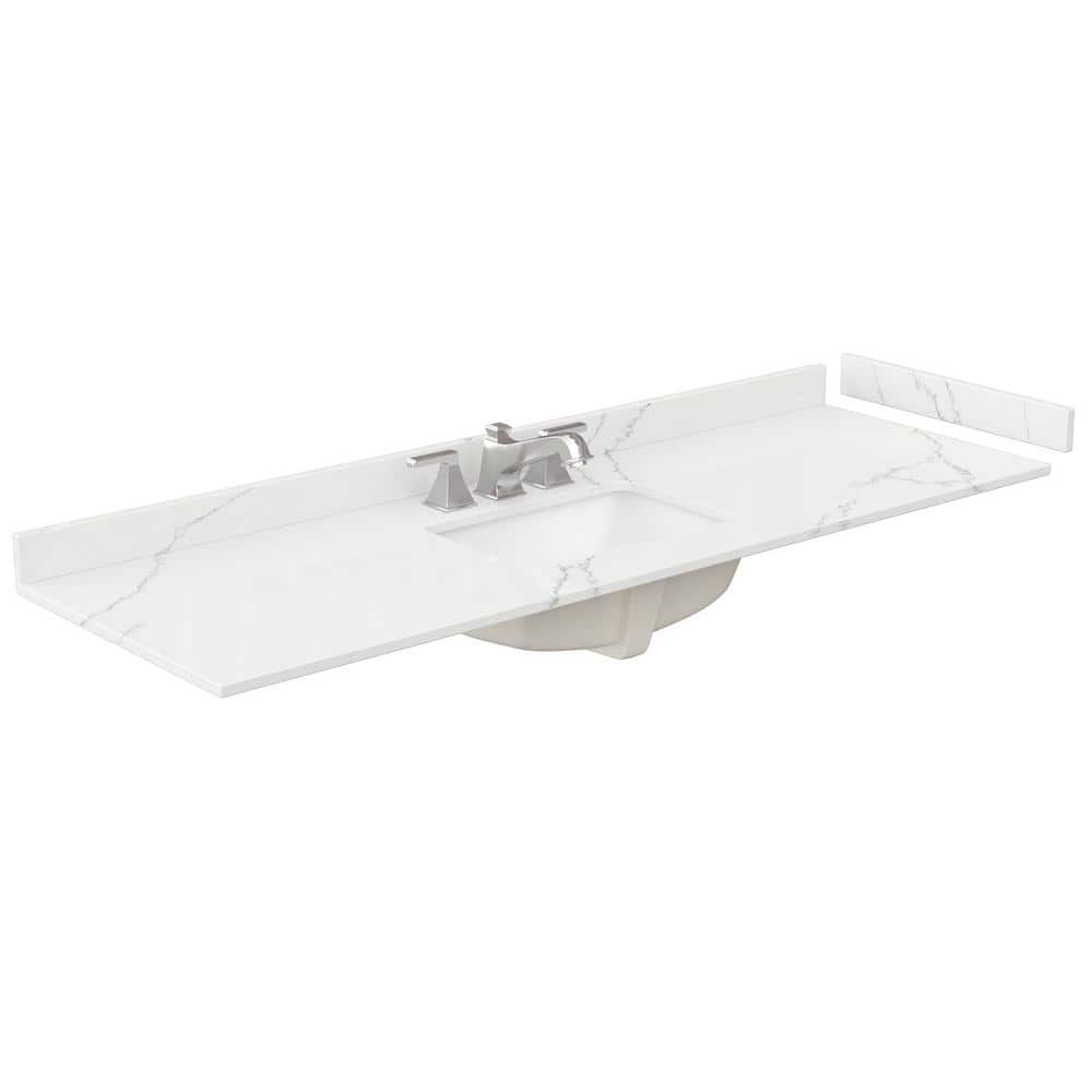 Wyndham Collection 66 in. Quartz White Single Sink Bathroom Vanity Top in Giotto