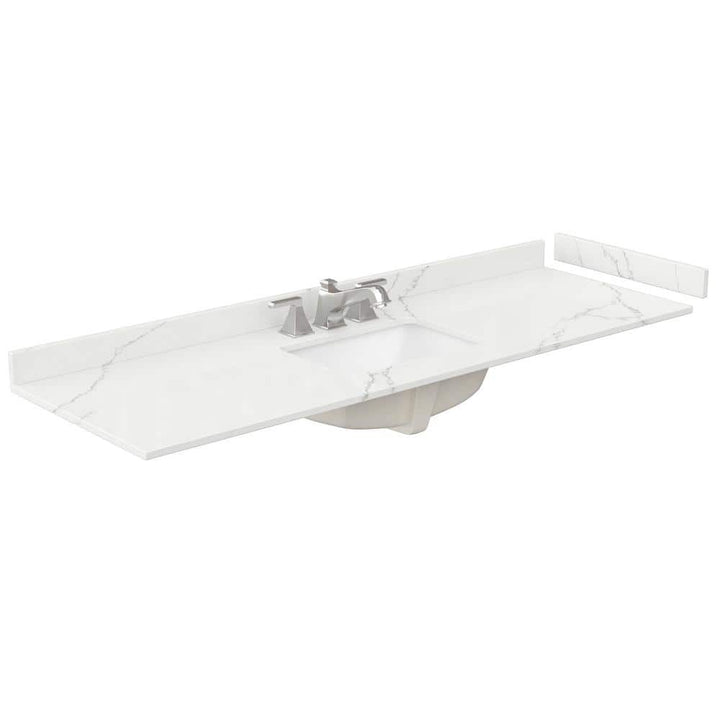 Wyndham Collection 66 in. Quartz White Single Sink Bathroom Vanity Top in Giotto