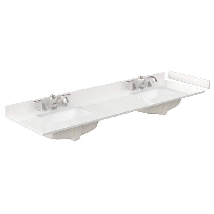Wyndham Collection 72 in. Quartz White Double Sink Bathroom Vanity Top with Porcelain Sinks