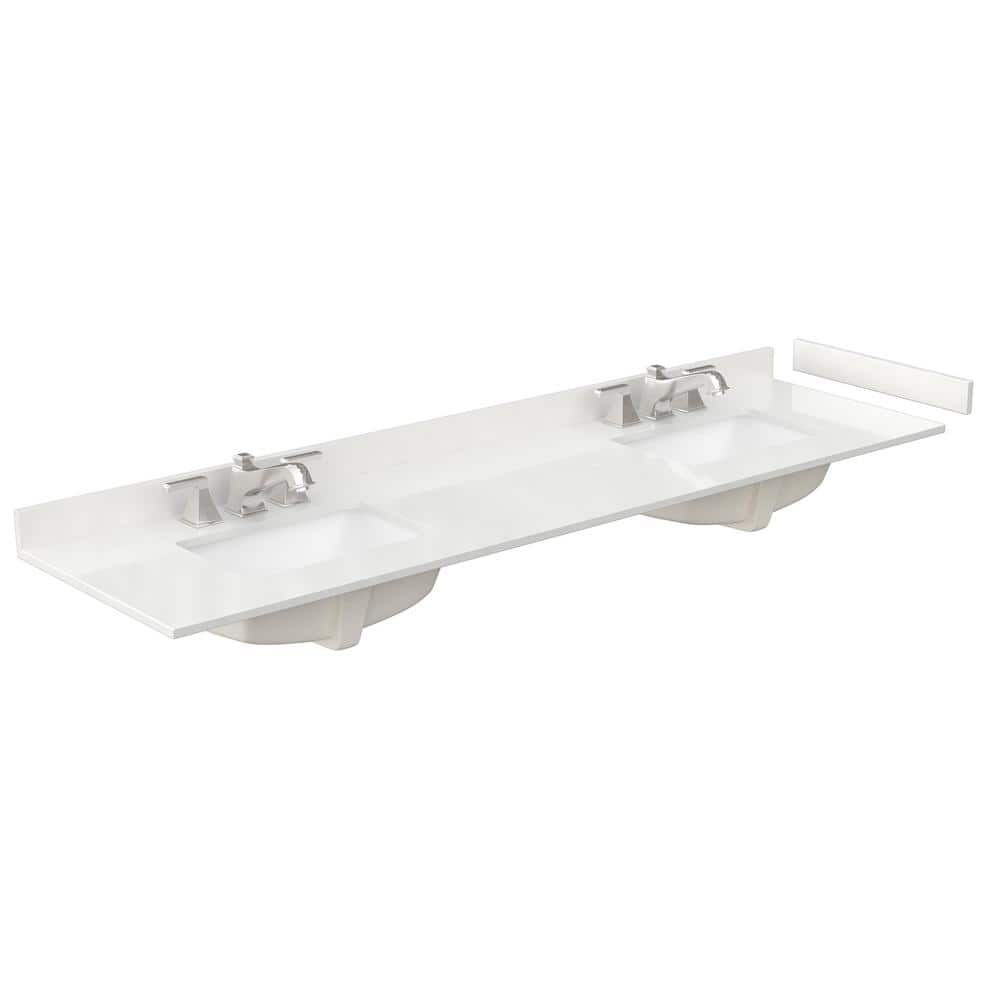 Wyndham Collection 80 in. Quartz Double Sink Bathroom Vanity Top with Backsplash