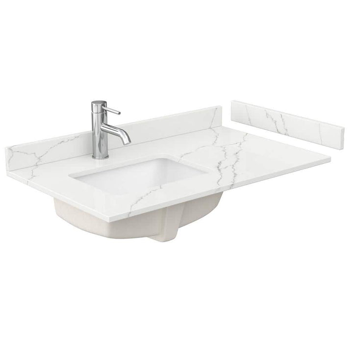 Wyndham Collection 36 in. Quartz White Bathroom Vanity Top with Sink