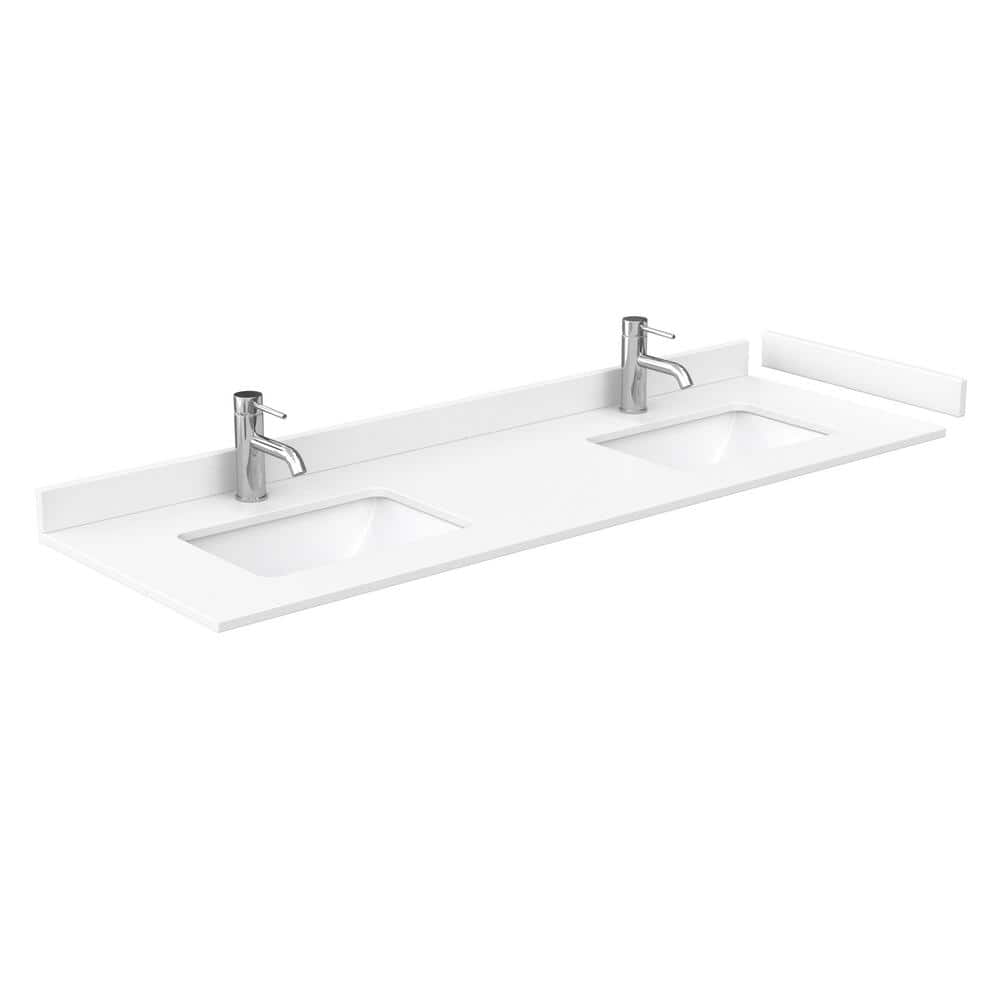 Wyndham Collection 66 in. Cultured Marble Double Basin Vanity Top with White Basins