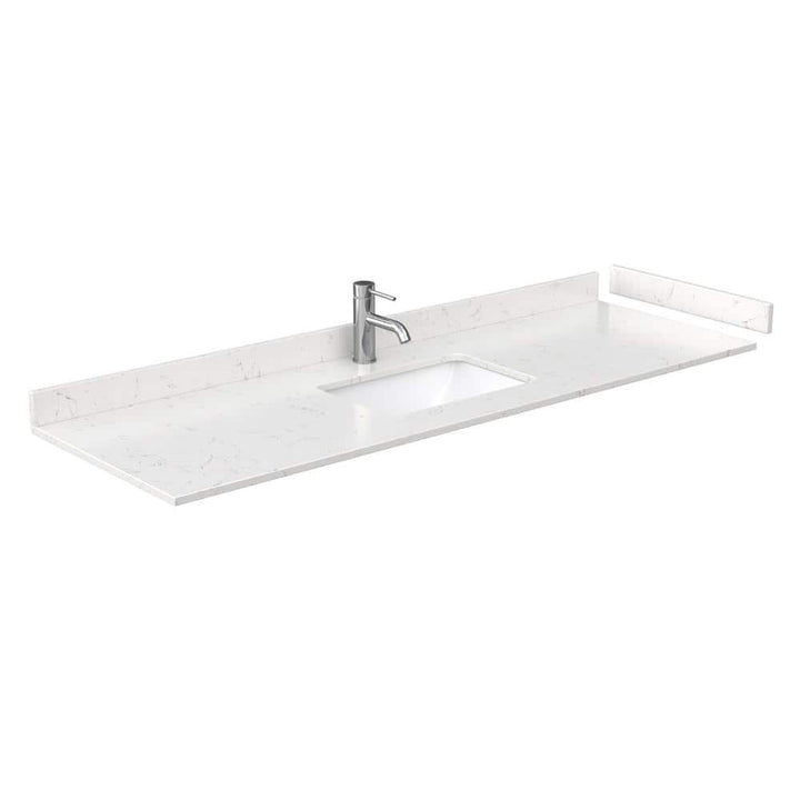 Wyndham Collection 66 in. Cultured Marble Vanity Top with White Basin, Light-Vein Carrara