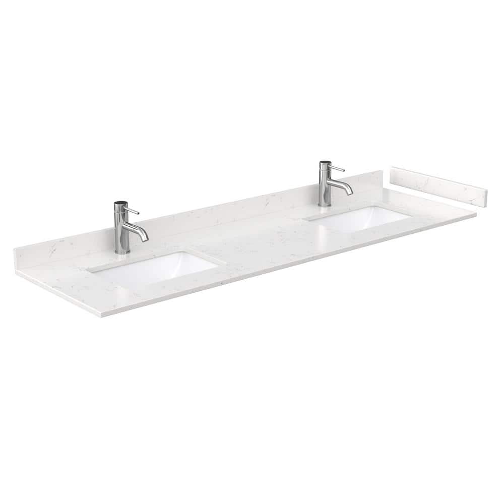 Wyndham Collection 72 in. Cultured Marble Double Basin Vanity Top - Light-Vein Carrara with White Basins