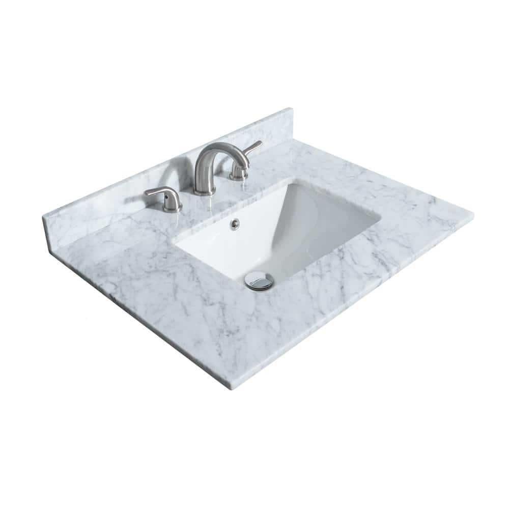 Wyndham Collection 30 in. Marble Vanity Top with White Basin - White Carrara Marble