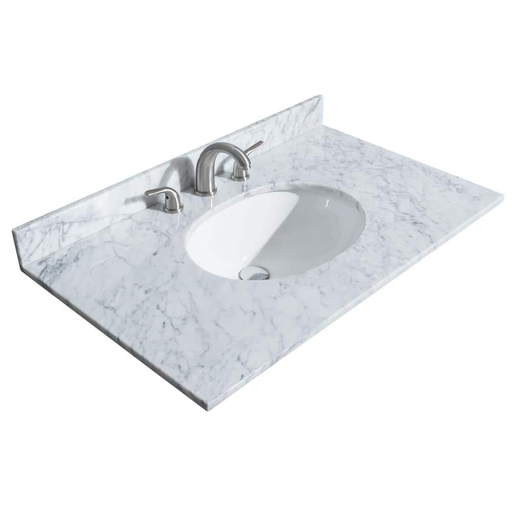 Wyndham Collection 36 in. Marble Vanity Top with White Basin and Backsplash