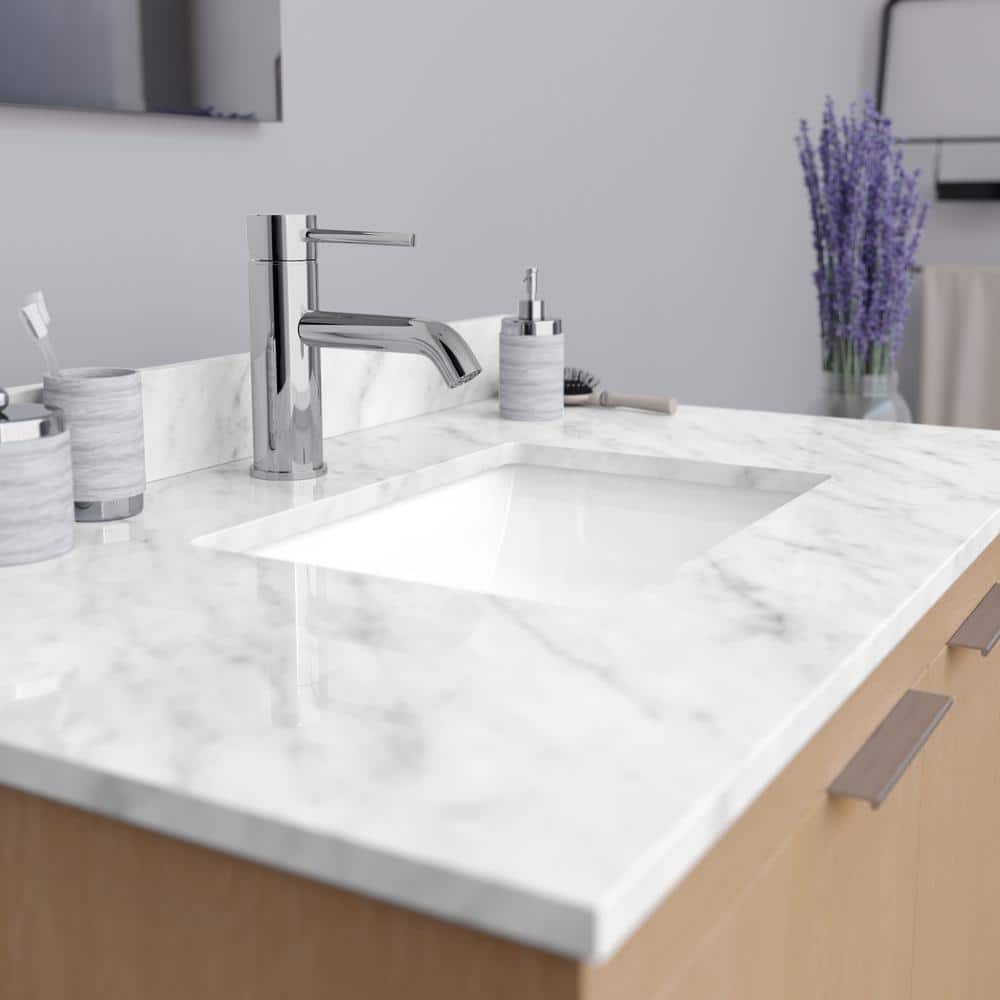 Wyndham Collection 36 in. Marble Vanity Top with White Basin and Backsplash