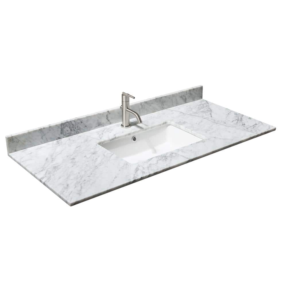 Wyndham Collection 48 in. Marble Vanity Top with White Basin and Backsplash