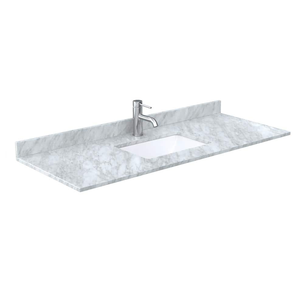 Wyndham Collection 54 in. Marble White Bathroom Vanity Top with Sink