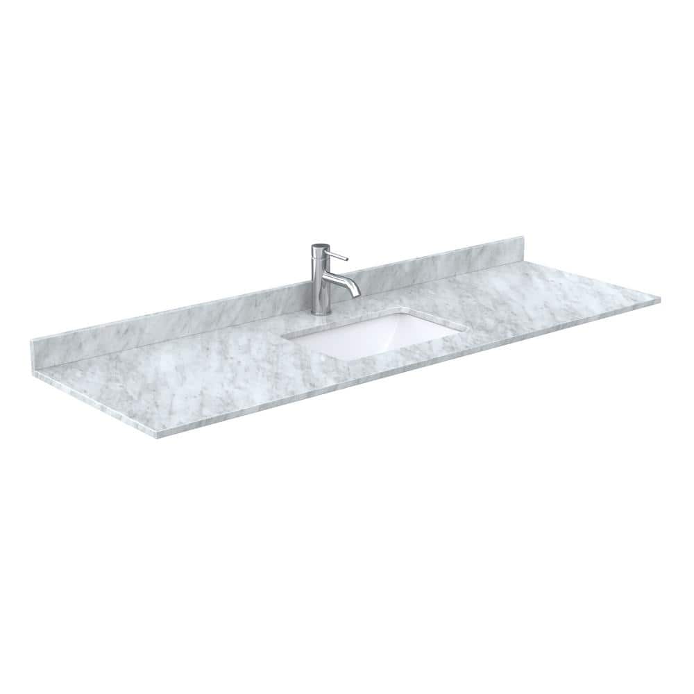 Wyndham Collection 66 in. Marble Vanity Top with Sink in White Carrara