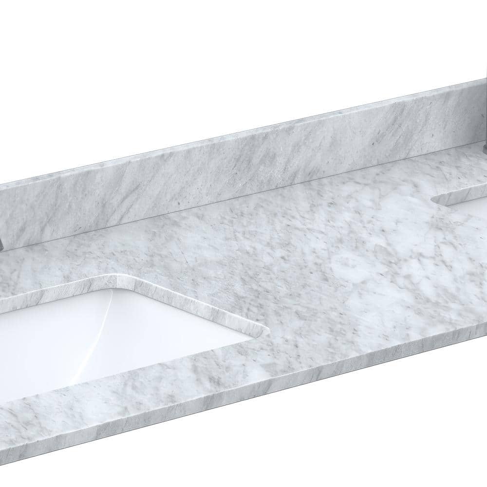Wyndham Collection 84 in. Double Sink Bathroom Vanity Top in White Carrara Marble
