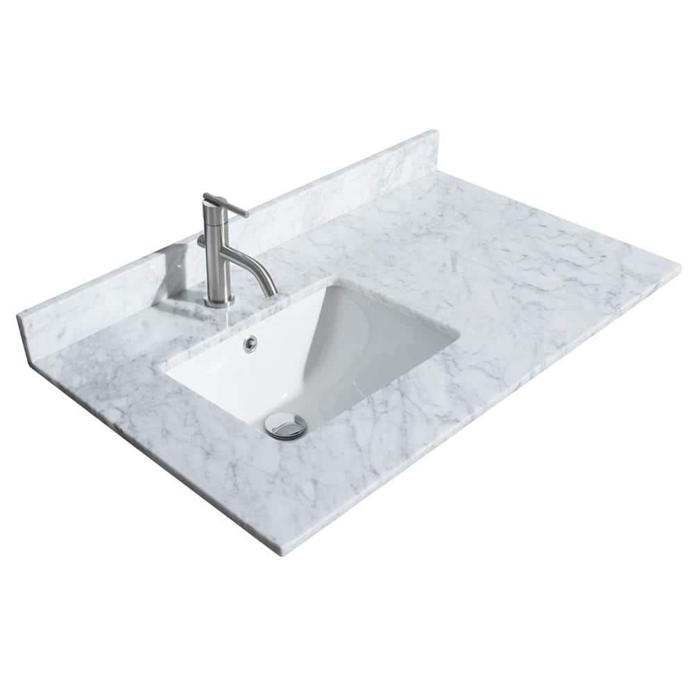 Wyndham Collection 36 in. Marble Vanity Top with Sink - White Carrara
