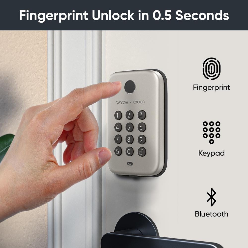 Wyze Satin Nickel Smart Lock, Fingerprint Keyless Entry, Bluetooth Deadbolt Replacement, App Monitoring and Scheduled Access