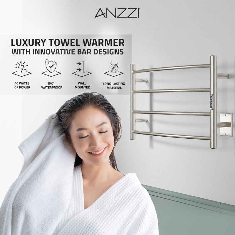ANZZI Glow 4-Bar Electric Towel Warmer, Brushed Nickel, 23.5 x 5.5 x 16.5 in