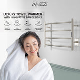 ANZZI Glow 4-Bar Electric Towel Warmer, Brushed Nickel, 23.5 x 5.5 x 16.5 in
