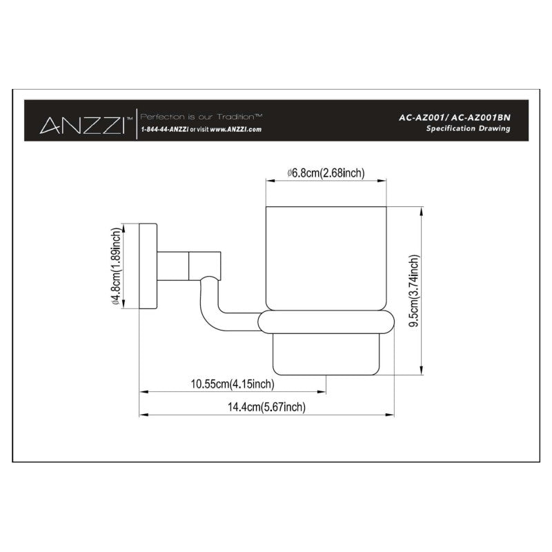 ANZZI Caster Series 7.01 in. Toothbrush Holder in Brushed Nickel