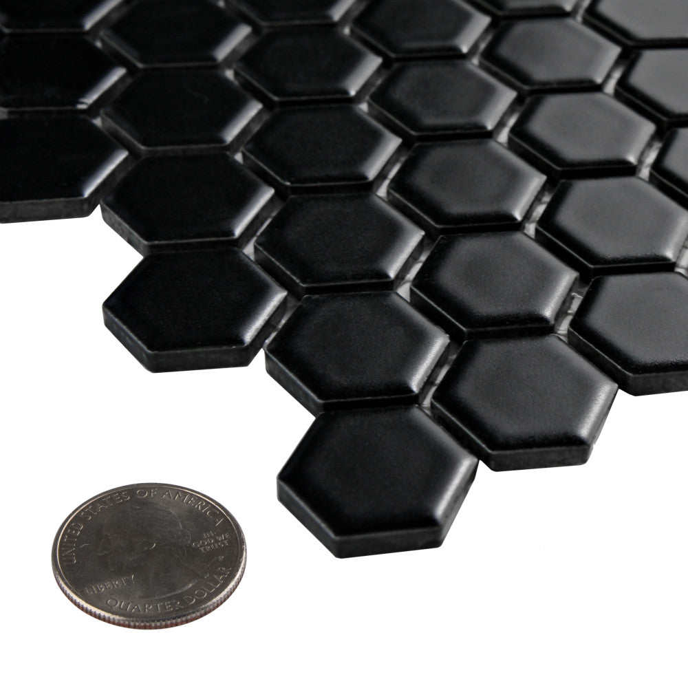 Merola Tile Metro Hex Matte Black 10-1/4 in. x 11-7/8 in. x 5 mm Porcelain Mosaic Tile (8.65 sq. ft. / Case)