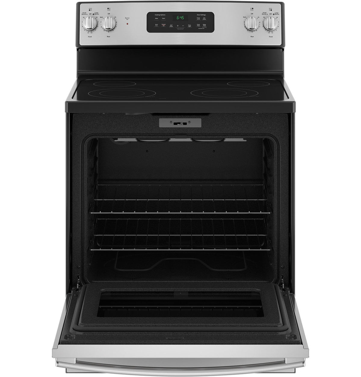 GE 30-in Smooth Surface 4 Elements 5.3-cu ft Self-Cleaning Freestanding Electric Range (Stainless Steel)