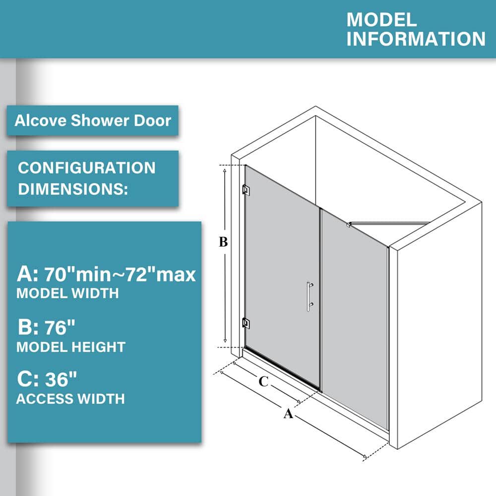 Xspracer Victoria 70-72 in. W x 76 in. H Pivot Frameless Shower Door in Matte Black with 3/8 Inches Thick SGCC Tampered Glass