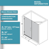 Xspracer Victoria 70-72 in. W x 76 in. H Pivot Frameless Shower Door in Matte Black with 3/8 Inches Thick SGCC Tampered Glass