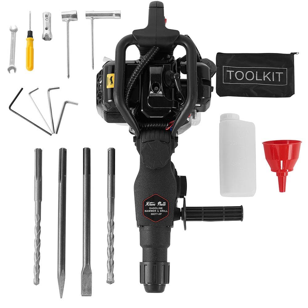XtremepowerUS 25 in. x 13 in 32.7 cc Gasoline Demolition Concrete Breaker Hammer and Drill Kit with Chisel Bits
