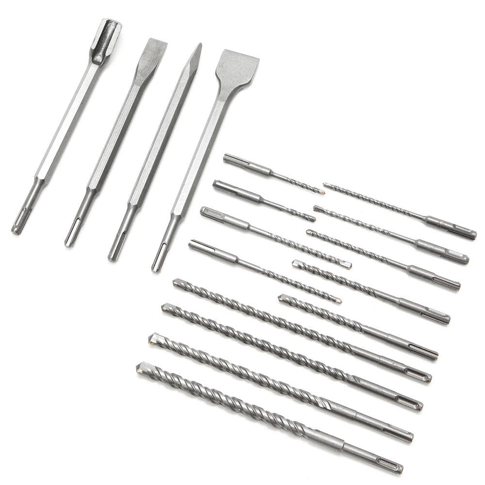 XtremepowerUS SDS-Plus Steel Rotary Hammer Drill and Chisel Metric Bit Set (17-Piece)