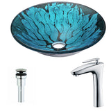 Key Series Deco-Glass Vessel Sink in Lustrous Blue and Black with Enti Faucet in Chrome