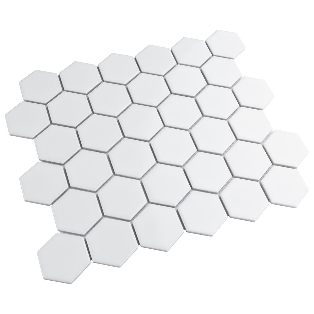 Merola Tile Metro Hex 2" Glossy White Porcelain Mosaic, 11-1/8 in. x 12-5/8 in. Sheet (9.64 sq. ft. per Case)