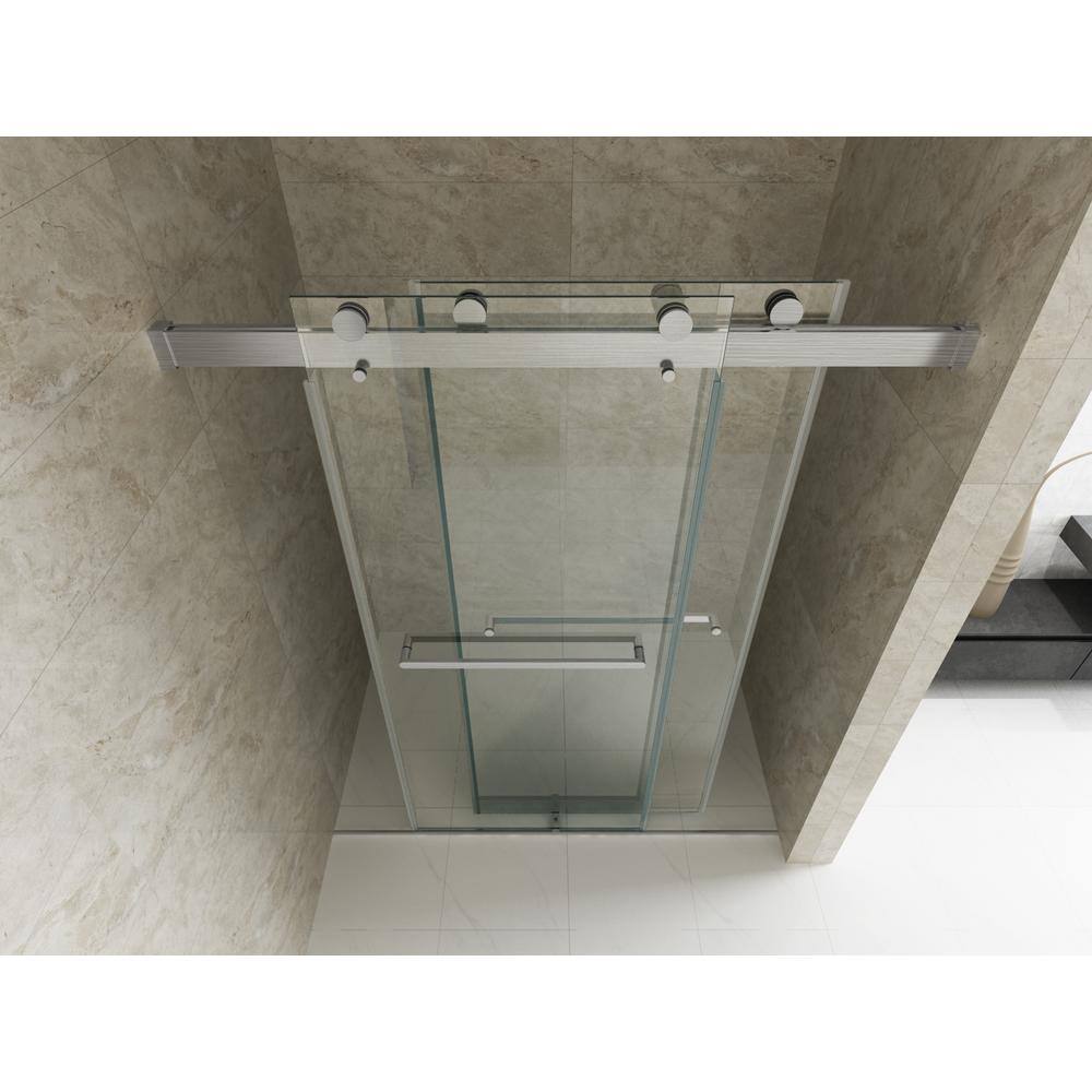 Xzkai 60.1 in. W x 76 in. H Sliding Frameless Shower Door with Tempered Glass, Brushed Nickel