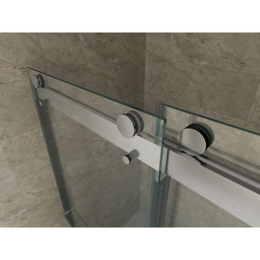 Xzkai 60.1 in. W x 76 in. H Sliding Frameless Shower Door with Tempered Glass, Brushed Nickel