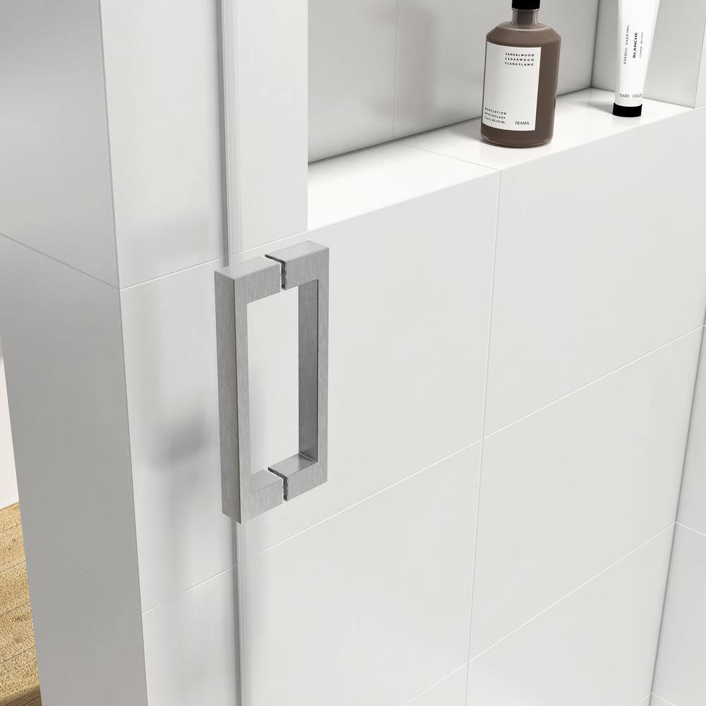 Xzkai 72 in. W x 76 in. H Sliding Frameless Shower Door with Tempered Glass, Brushed Nickel