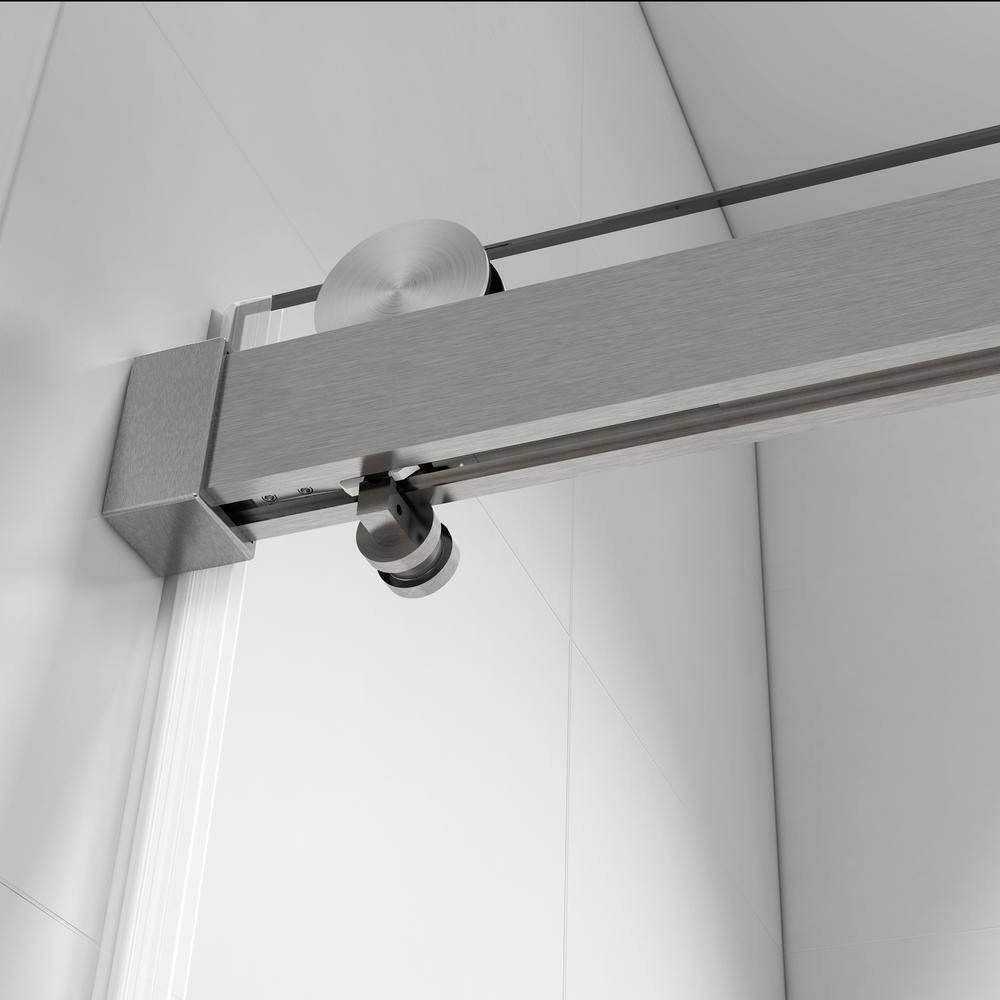 Xzkai 72 in. W x 76 in. H Sliding Frameless Shower Door with Tempered Glass, Brushed Nickel