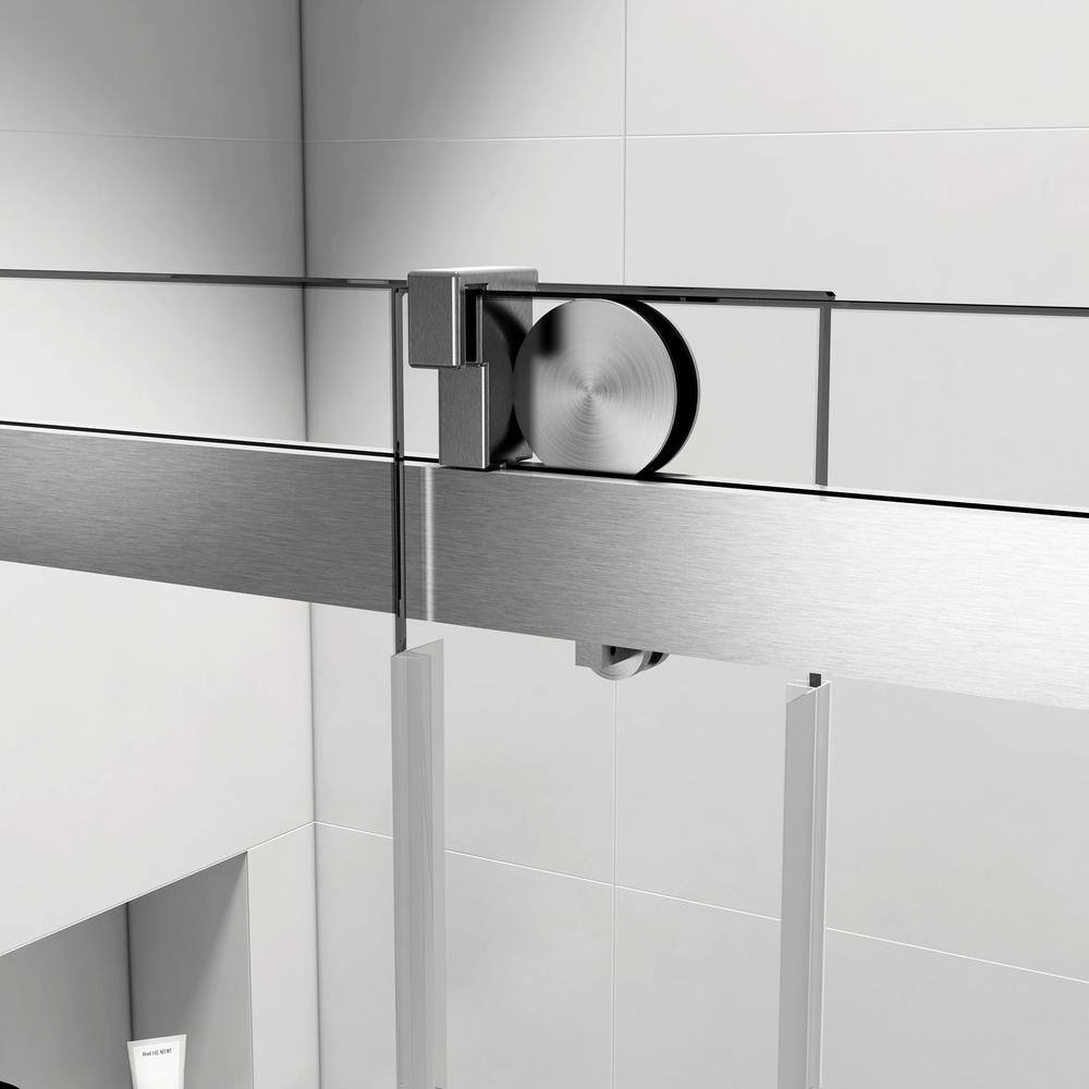 Xzkai 72 in. W x 76 in. H Sliding Frameless Shower Door with Tempered Glass, Brushed Nickel
