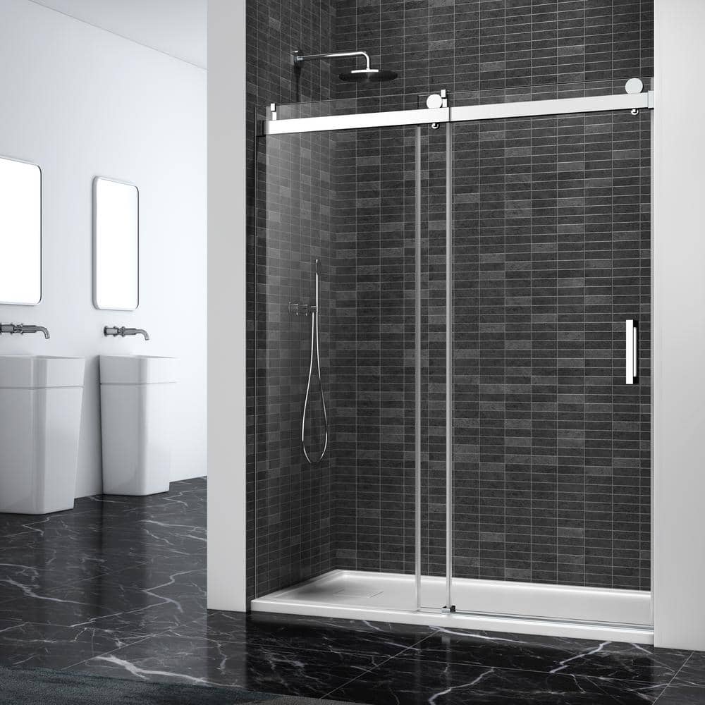 Xzkai 72 in. W x 76 in. H Sliding Frameless Shower Door with Tempered Glass, Brushed Nickel