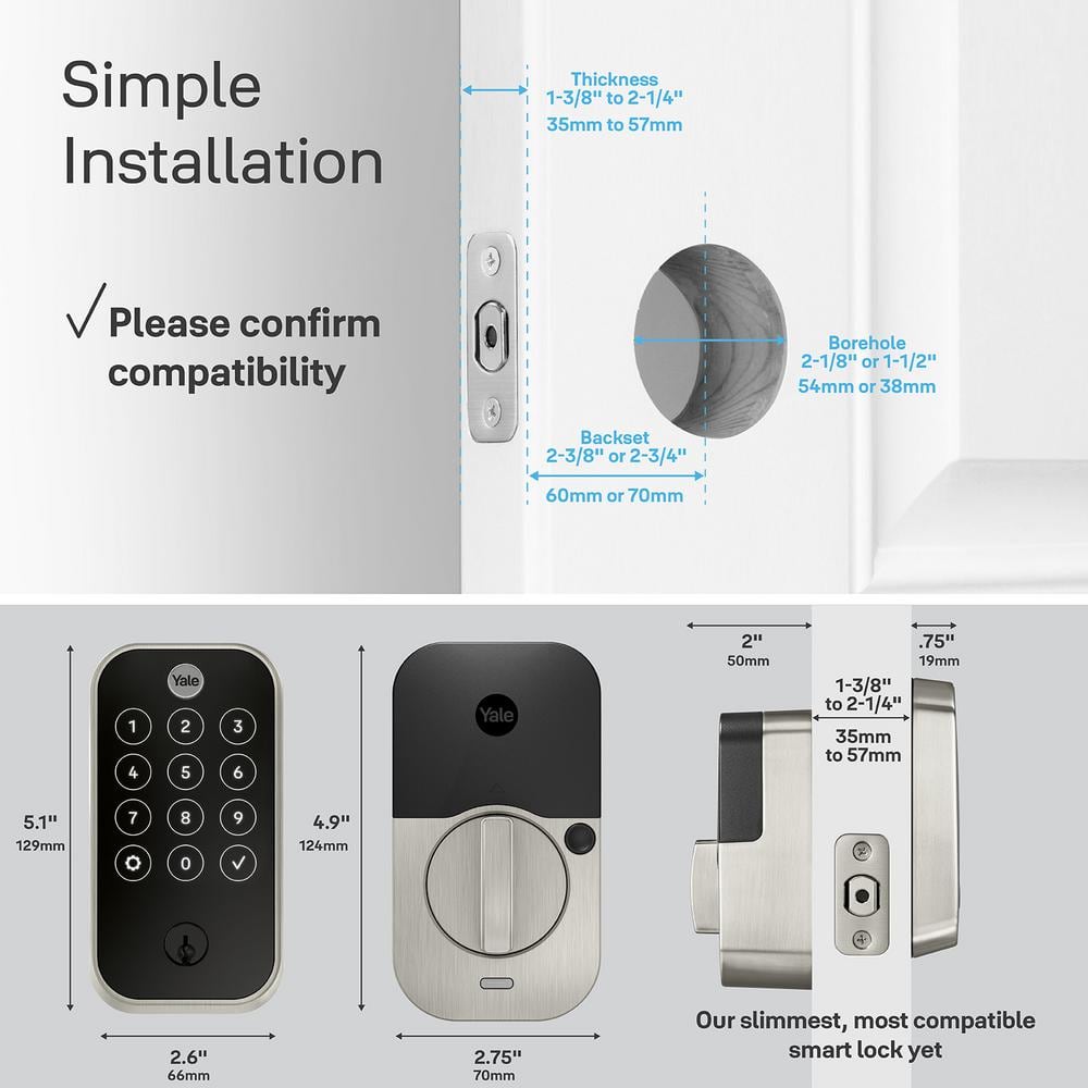 Yale Assure Lock 2; Smart Door Lock with WiFi and Touchscreen Keypad; Satin Nickel