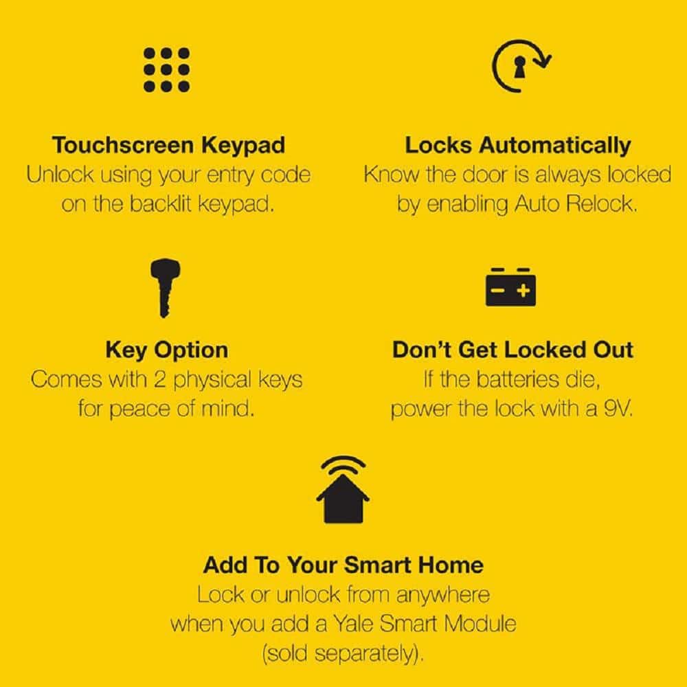 Yale Door Lever Lock with Touchscreen Keypad; Satin Nickel