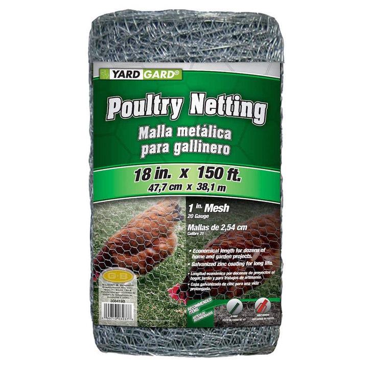 YARDGARD 18 in. x 150 ft. 20 GA Poultry Netting-Galvanized Steel 1 in. Mesh