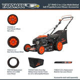 YARDMAX 22 in. 201 cc SELECT PACE 6 Speed CVT High Wheel RWD 3-in-1 Gas Walk Behind Self Propelled Lawn Mower