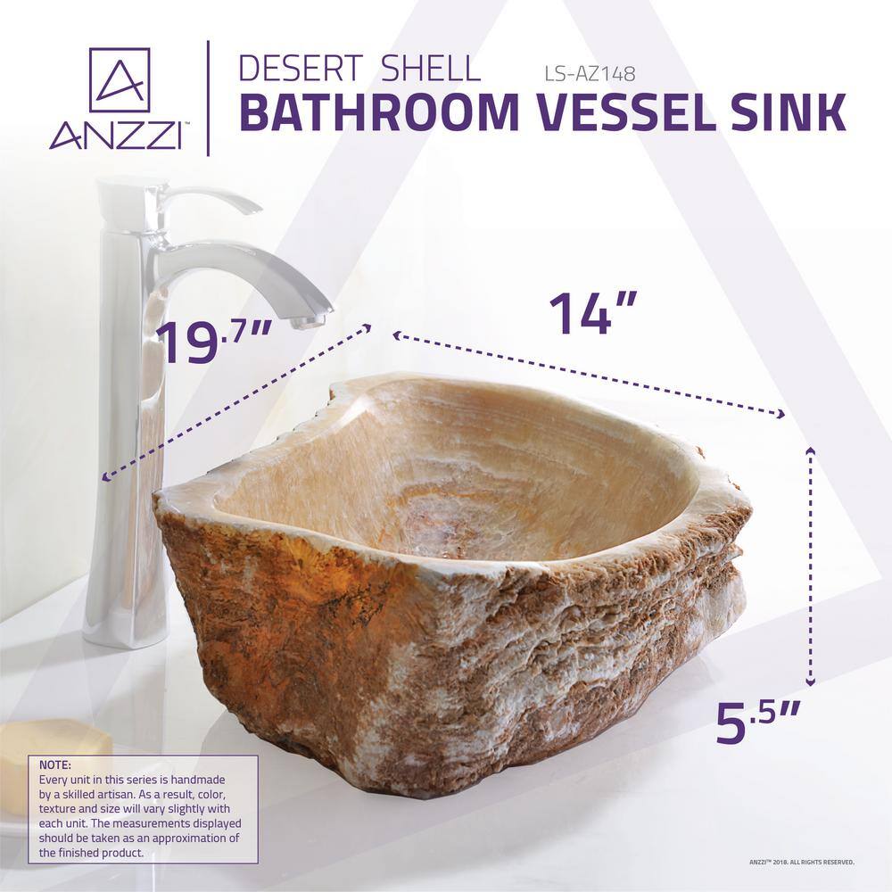 ANZZI Desert Shell Vessel Sink in Dark Honey Onyx, 19.7 x 19.7 x 5.9 in