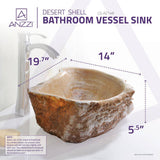ANZZI Desert Shell Vessel Sink in Dark Honey Onyx, 19.7 x 19.7 x 5.9 in