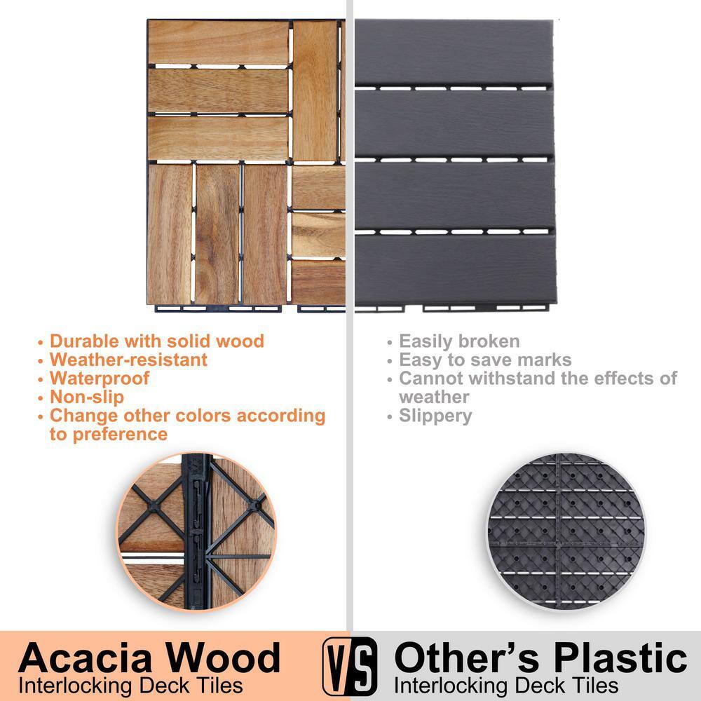 Siavonce 20-piece Interlocking Deck Tiles Checker Pattern, 12 in. x 12 in. Square Yellow Acacia Hardwood Outdoor Flooring