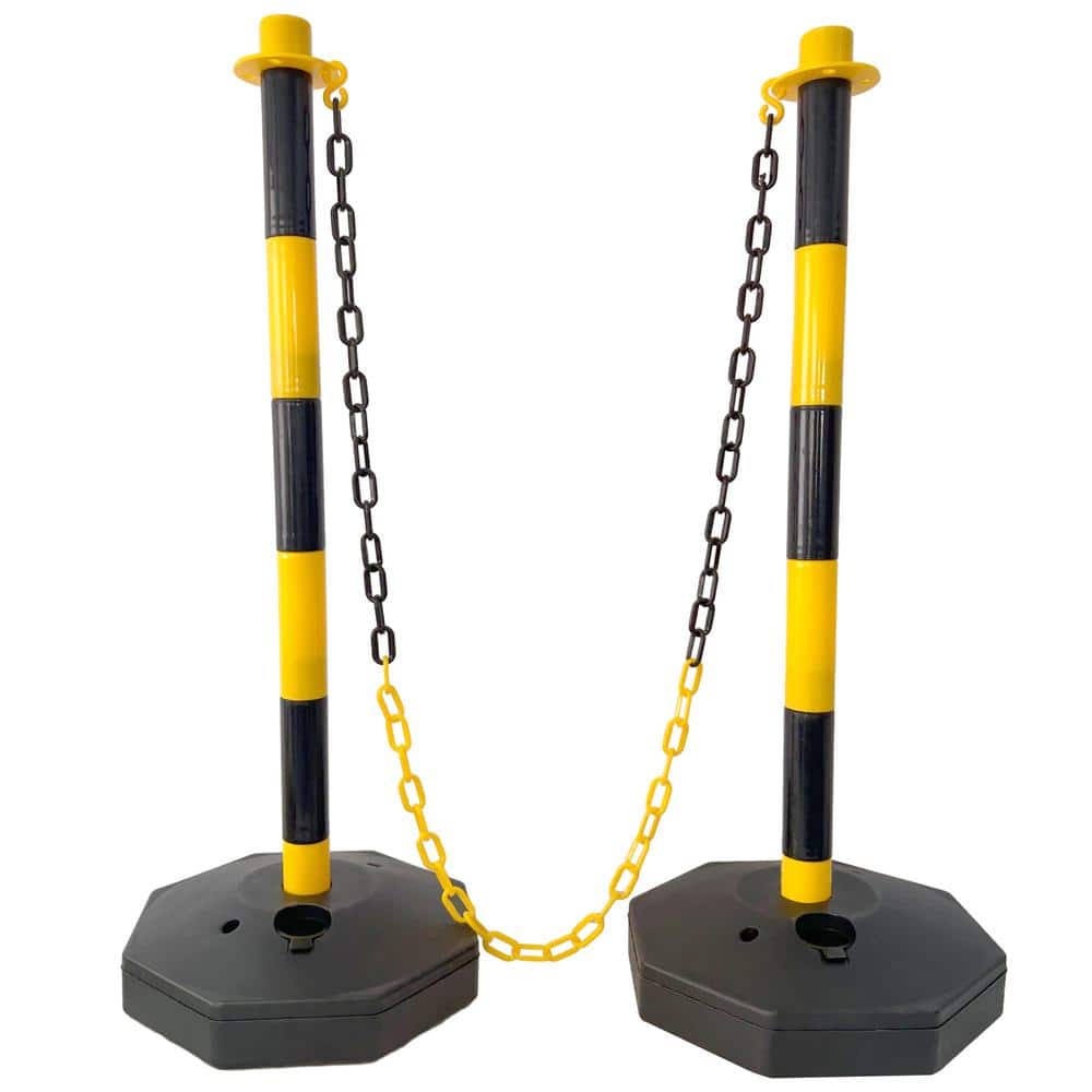 Tidoin 4-Pack Yellow 11.25 in. x 11.25 in. x 2.7 ft. Composite Fence Picket Post Cones with Fillable Base and 5 ft. Chain