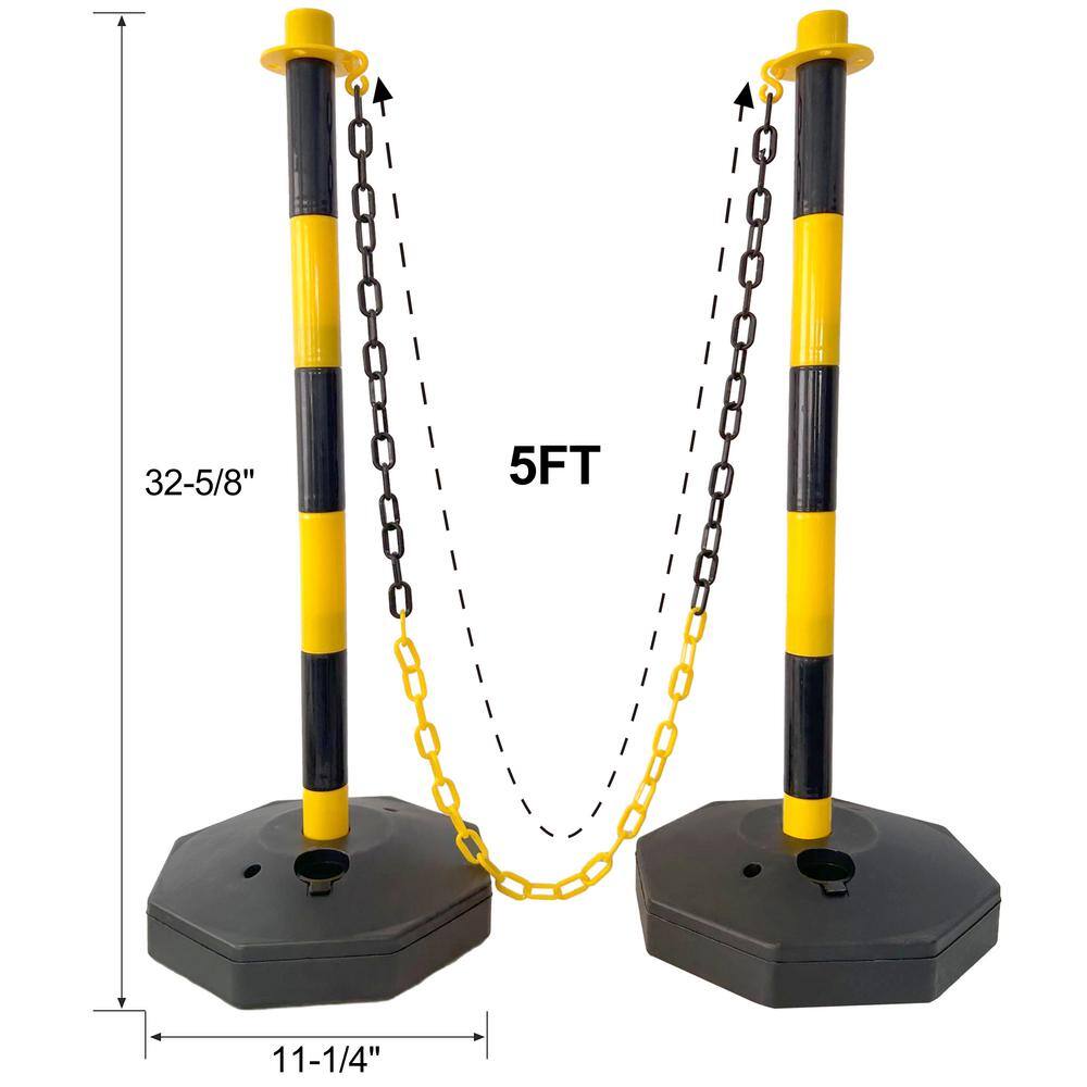 Tidoin 4-Pack Yellow 11.25 in. x 11.25 in. x 2.7 ft. Composite Fence Picket Post Cones with Fillable Base and 5 ft. Chain