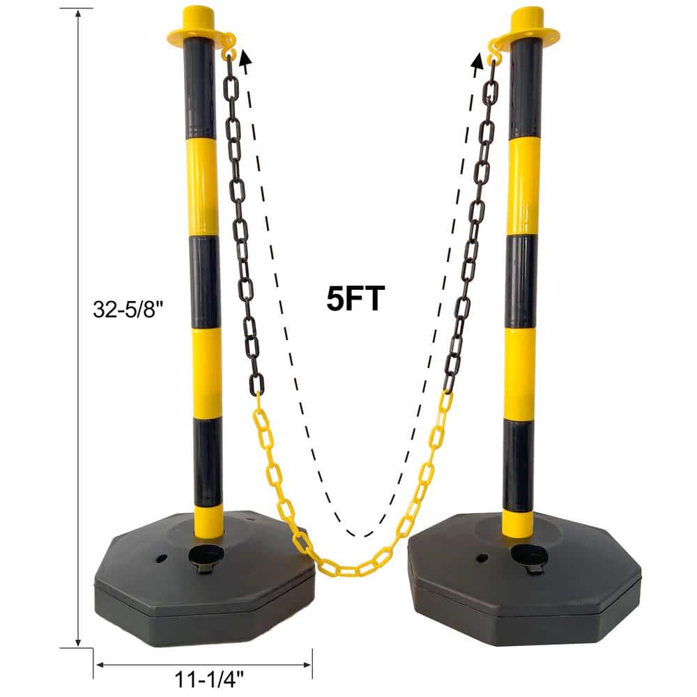 Tidoin 6-Pack Yellow 11.25 in. x 11.25 in. x 2.7 ft. Composite Fence Picket Post Cones with Fillable Base and 5 ft. Chain