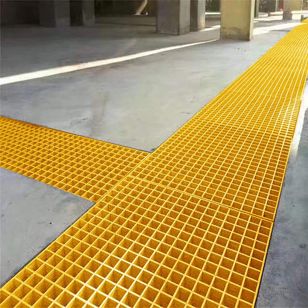 Wellco 1.5 in. x 1.5 in. x 1 in., 1 ft. x 1 ft., Fiberglass Molded Grating for Floors Outdoor Drain Cover Deck Tile, Yellow