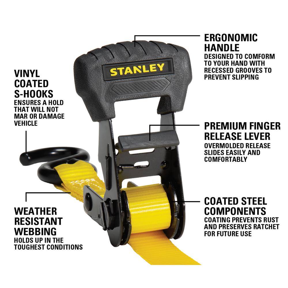 Stanley 1.25 in. x 16 ft. Ratchet Straps, 3000 lb Break Strength (2-Pack)