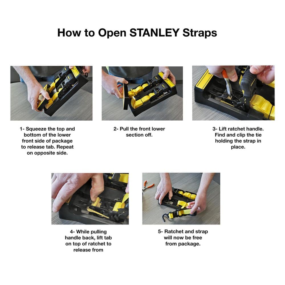 Stanley 1.25 in. x 16 ft. Ratchet Straps, 3000 lb Break Strength (2-Pack)