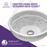 ANZZI Cadence Series 16.1-in Round Bathroom Vessel Sink, Décor White, Deco-Glass, Pop-Up Drain Included