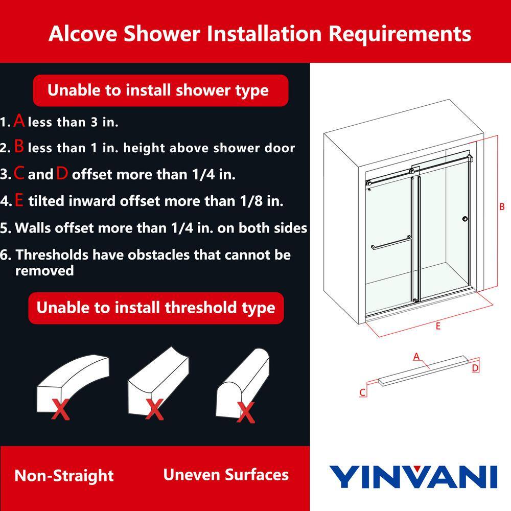YINVANI 60 in. W x 79 in. H Double Sliding Frameless Bath Shower Door in Brushed Gold with Easy-Clean 3/8 in. Glass and Handle