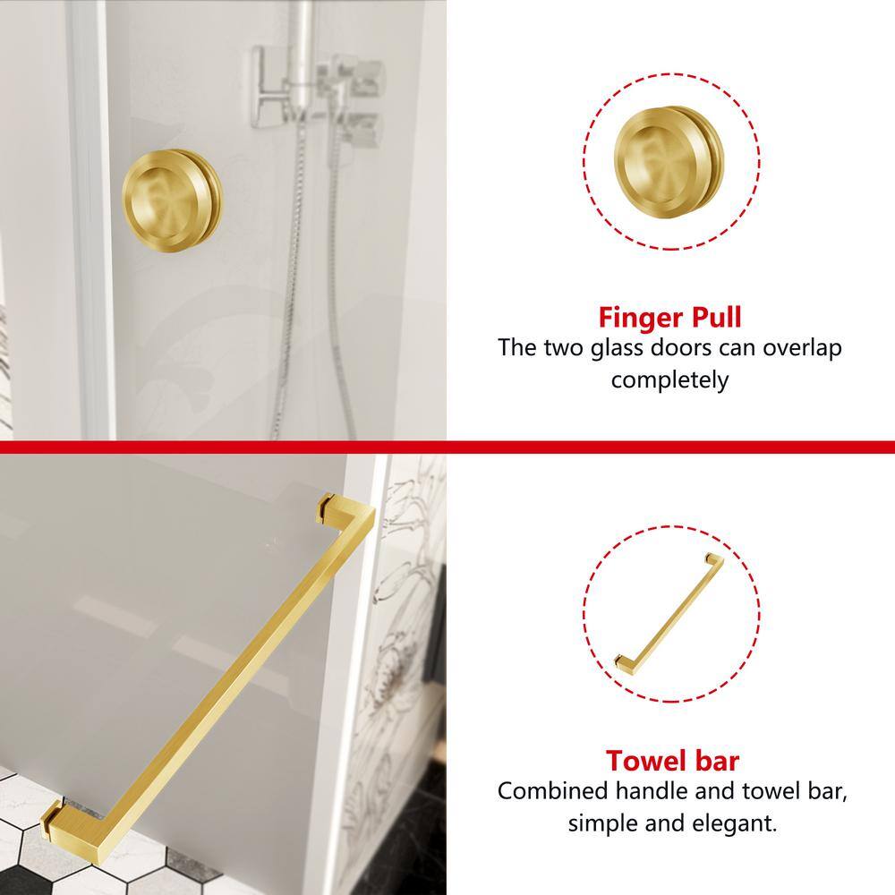 YINVANI 60 in. W x 79 in. H Double Sliding Frameless Bath Shower Door in Brushed Gold with Easy-Clean 3/8 in. Glass and Handle
